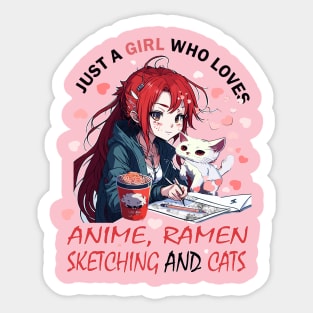 Just A Girl Who Loves Anime Ramen And Sketching Japan Anime Sticker